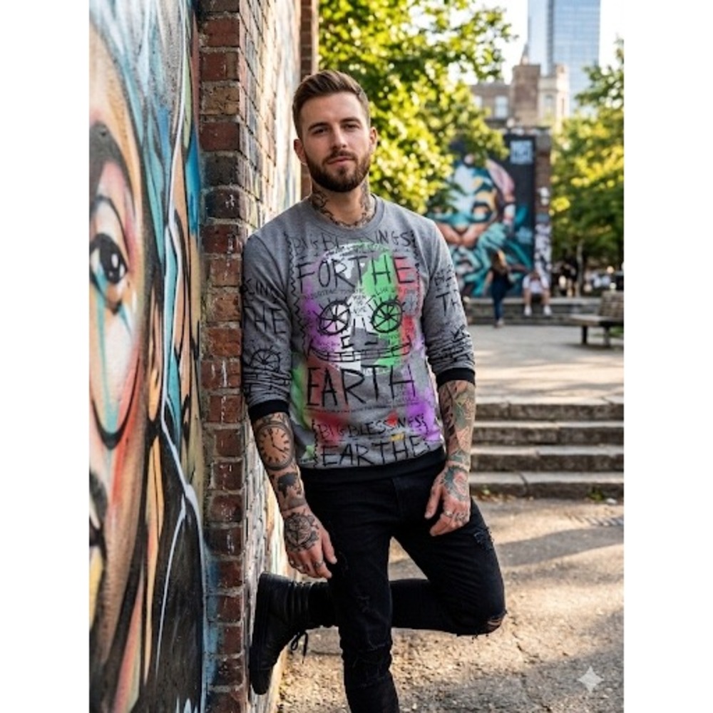 Live and Tell Snow Milk Big Blessings For The Earth Sweatshirt Mens Small Grey